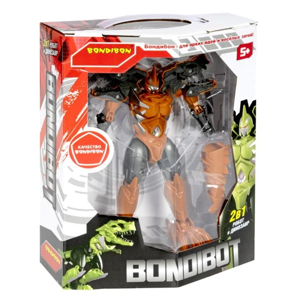 Трансформер 2в1 BONDIBOT Bondibon робот-динозавр, оранжевый тираннозавр, BOX
