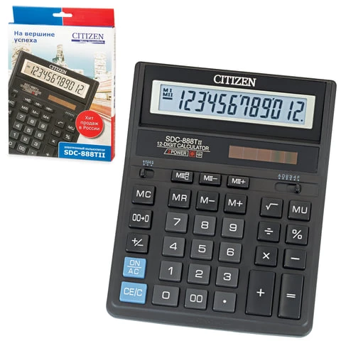 Калькулятор настольный CITIZEN SDC-888TII (203х158 мм), 12 разрядов, двойное