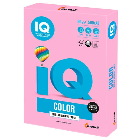 Бумага цветная IQ color БОЛЬШОЙ ФОРМАТ (297х420 мм), А3, 80 г/м2, 500 л., неон,