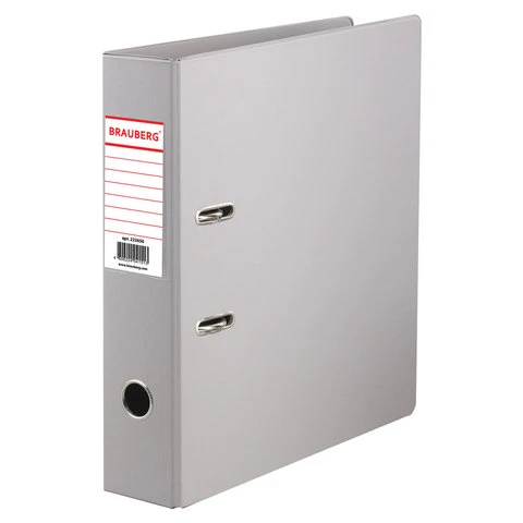 Папка-регистратор BRAUBERG с двухсторонним покрытием из ПВХ, 70 мм, серая,