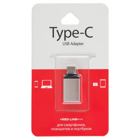 Переходник USB-TypeC RED LINE, F-M, для подключения портативных устройств, OTG,