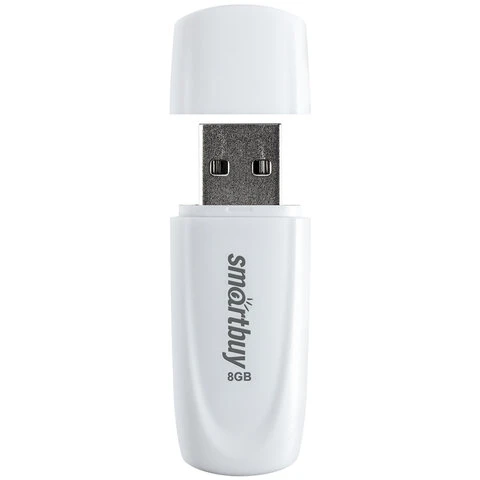 Флеш-диск 8GB SMARTBUY Scout USB 2.0, белый, SB008GB2SCW