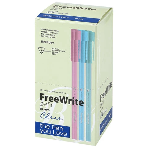 Ручка шариковая BRUNO VISCONTI "FreeWrite Zefir", синяя, 3 вида, 0,7