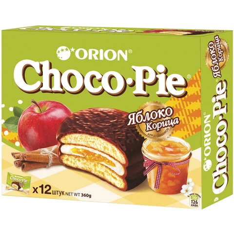 Печенье ORION "Choco Pie Apple-Cinnamon" яблоко корица 360 г (12 штук