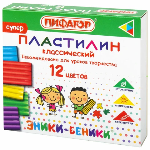 Пластилин классический ПИФАГОР "ЭНИКИ-БЕНИКИ СУПЕР", 12 цветов, 120 г,