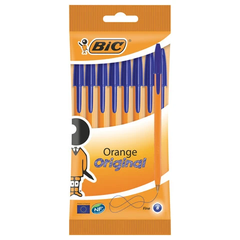 Ручки шариковые BIC "Orange Fine", НАБОР 8 шт., СИНИЕ, линия письма