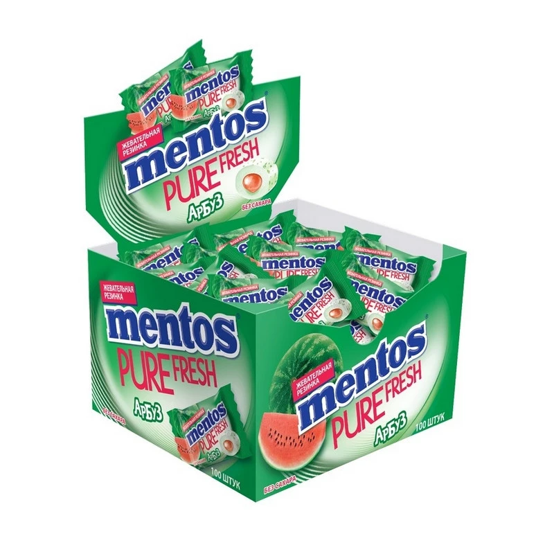 Жевательная резинка Mentos Pure Fruit Арбуз, моно, 100 штук в упаковке