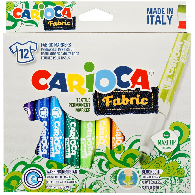 Набор фломастеров для ткани Carioca "Fabric Liner" 12цв., картон. уп.,