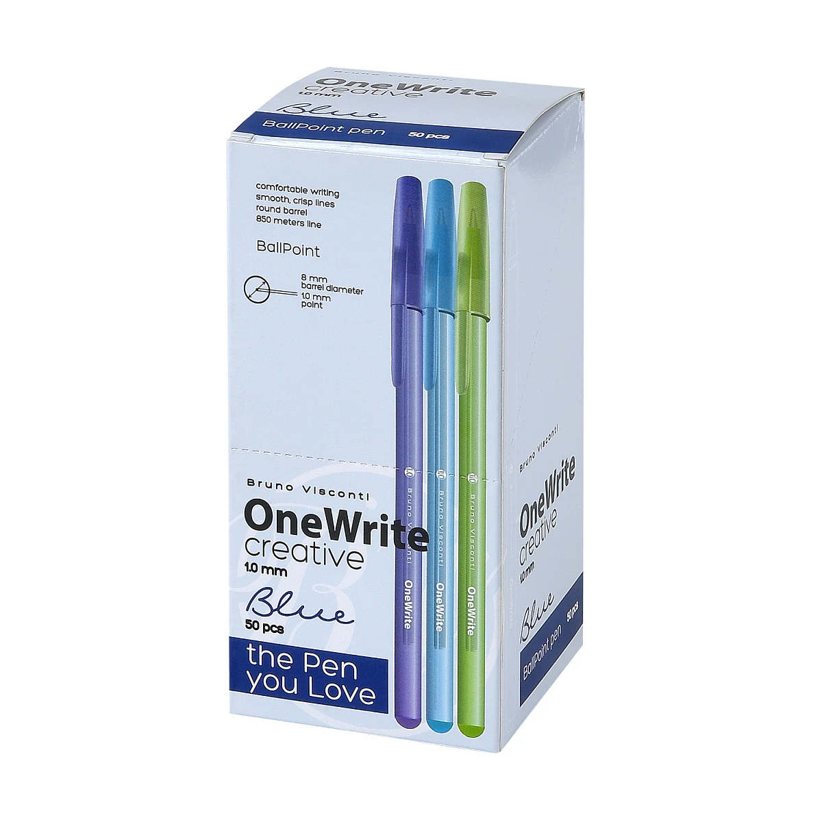 Ручка "OneWrite Creative" ШАРИКОВАЯ 1.0 мм, СИНЯЯ (3 цвета)