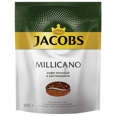 Кофе молотый в растворимом JACOBS (Якобс) "Millicano", 150 г, мягкая