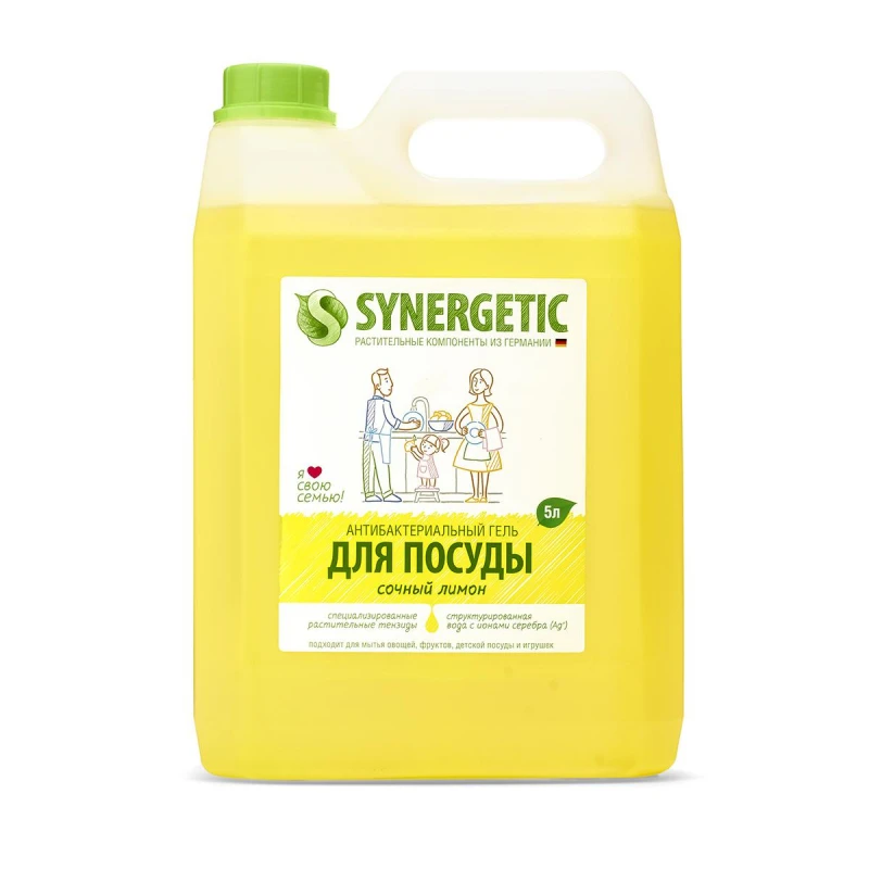 Средство для мытья посуды Synergetic Антибактериальное, Лимон 5л.