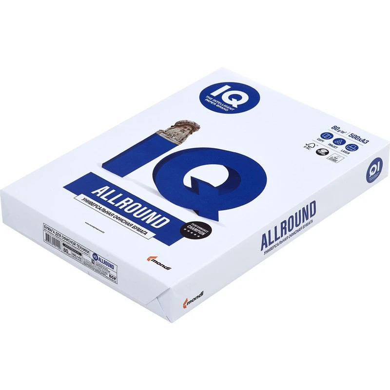 Бумага для ОфТех IQ ALLROUND (А3,80г,162%CIE) пачка 500л. штр.  4603976735585,