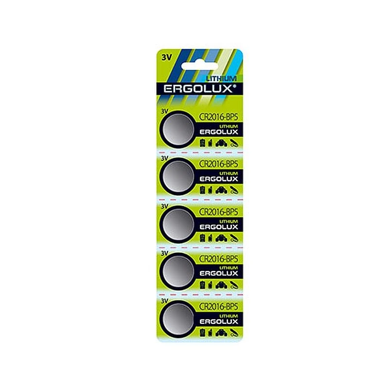 Батарейка Ergolux CR2016 BL-5 (CR2016-BP5, литиевая, 3V) 5шт/уп