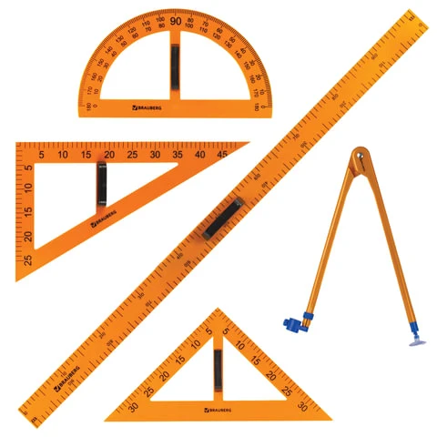 Набор чертежный для классной доски (2 треугольника, транспортир, циркуль,