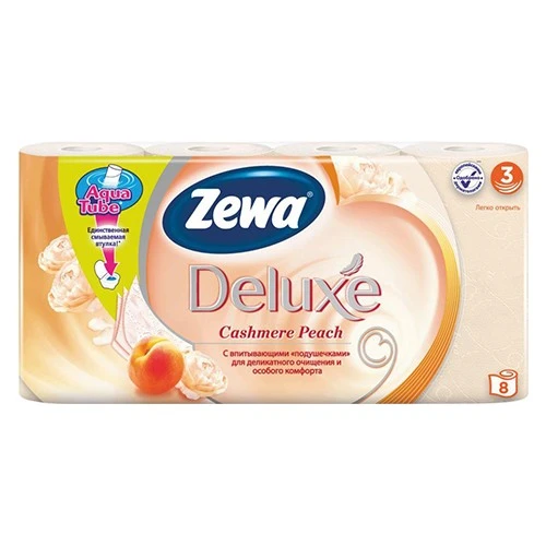 Туалетная бумага Zewa Deluxe, 3-х.слойная, Персик, 8 шт