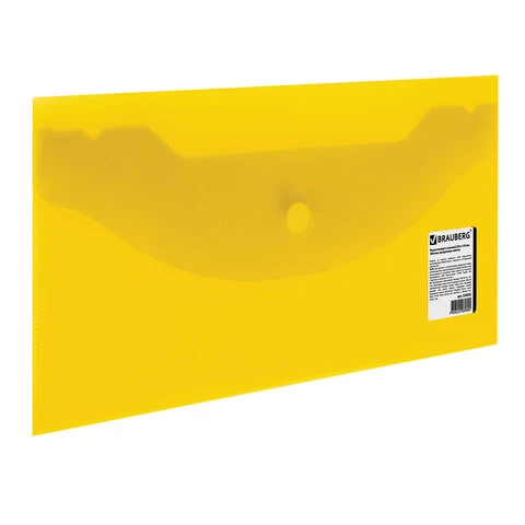 Папка-конверт с кнопкой МАЛОГО ФОРМАТА (250х135 мм), прозрачная, желтая, 0,15