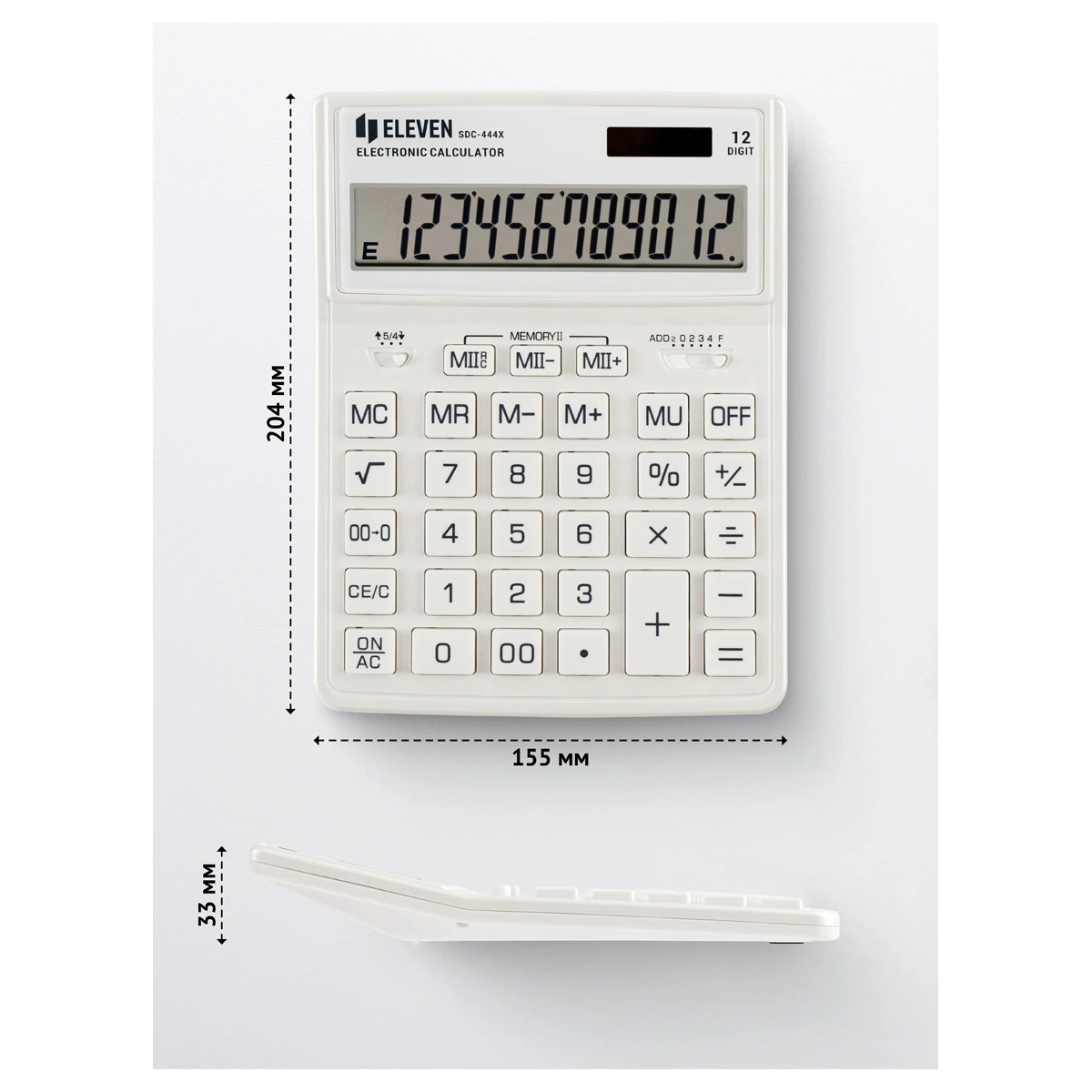 Калькулятор настольный Eleven SDC-444X-WH, 12 разрядов, двойное питание,