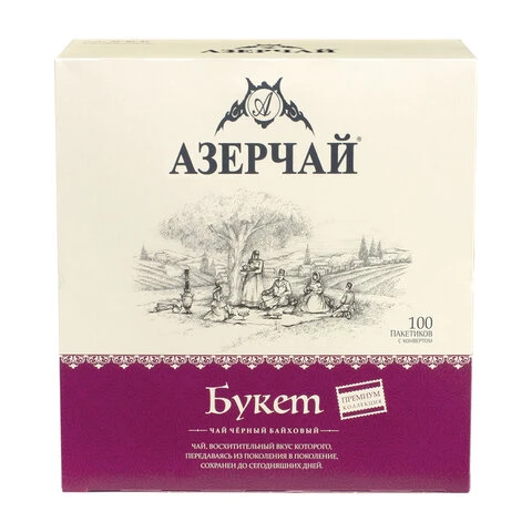 Чай АЗЕРЧАЙ "Premium collection" чёрный, 100 пакетиков с ярлычками по