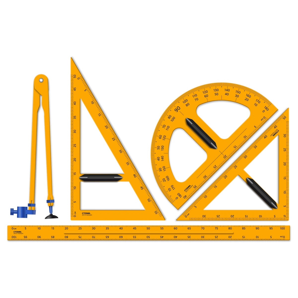 Набор для школьной доски СТАММ (линейка 100см, треугольник 30°, треугольник 45°,