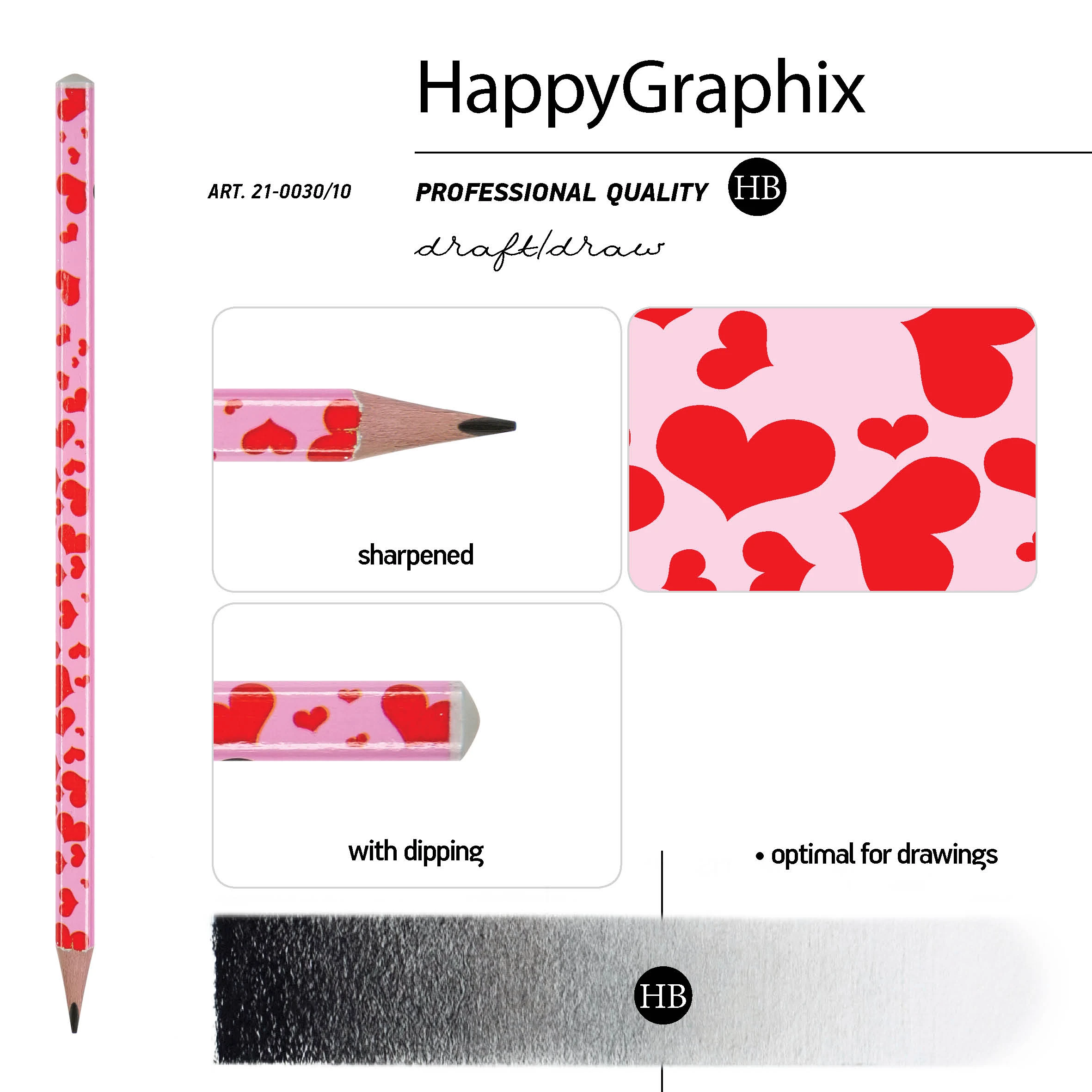 КАРАНДАШ ЧЕРНОГРАФИТОВЫЙ "HappyGraphix" РОЗОВЫЕ СЕРДЦА НВ