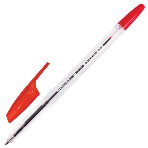 Ручка шариковая BRAUBERG "X-333", КРАСНАЯ, корпус прозрачный, узел 0,7