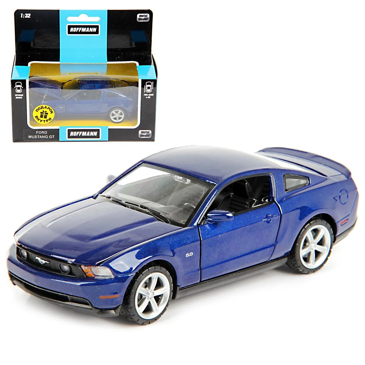 Машина металлическая Ford Mustang GT 1:32, дв. и кап. откр., инерц. 52681 Машина металлическая Ford Mustang GT 1:32, дв. и кап. откр., инерц. 52681