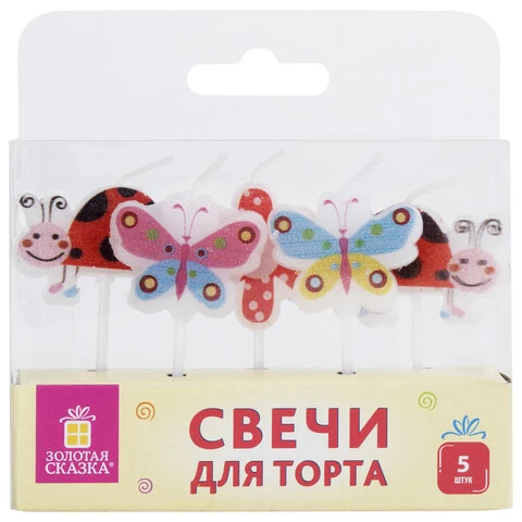 Свечи фигурные для торта на шпажках "Бабочки, божьи коровки", 5 шт,