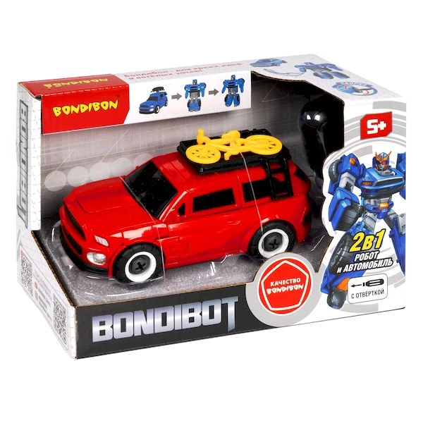 Трансформер 2в1 BONDIBOT Bondibon робот-автомобиль с отвёрткой, джип красный с