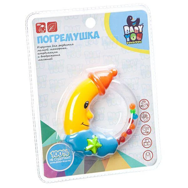 Игрушка развивающая погремушка, пластик, Месяц, Bondibon, CRD 21,5 16,5 см, арт.