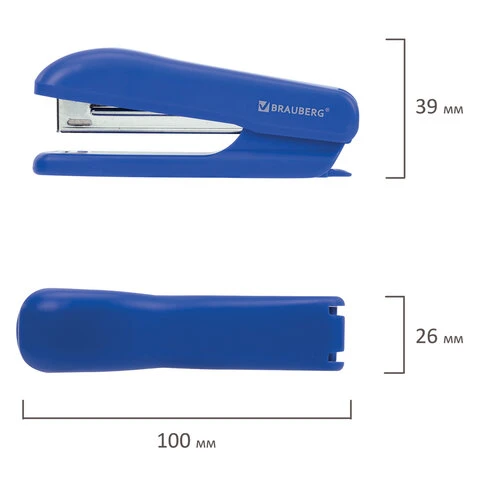 Степлер №10 BRAUBERG "SX-19", до 12 листов, с антистеплером, синий,