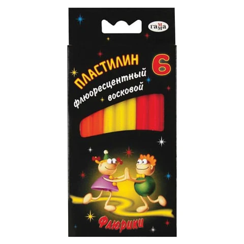 Пластилин восковой флуоресцентный ГАММА "Флюрики", 6 цветов, 76 г, со