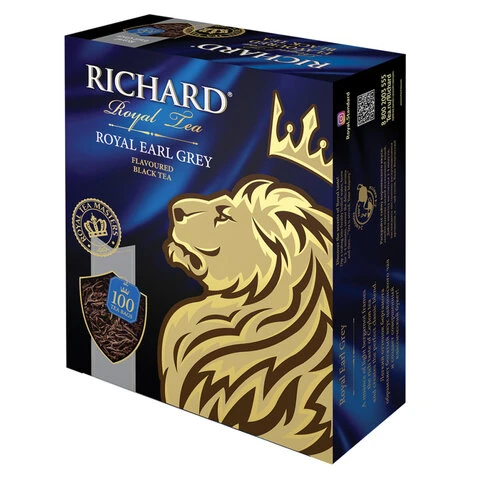 Чай RICHARD "Royal Earl Grey", черный с бергамотом, 100 пакетиков по 2