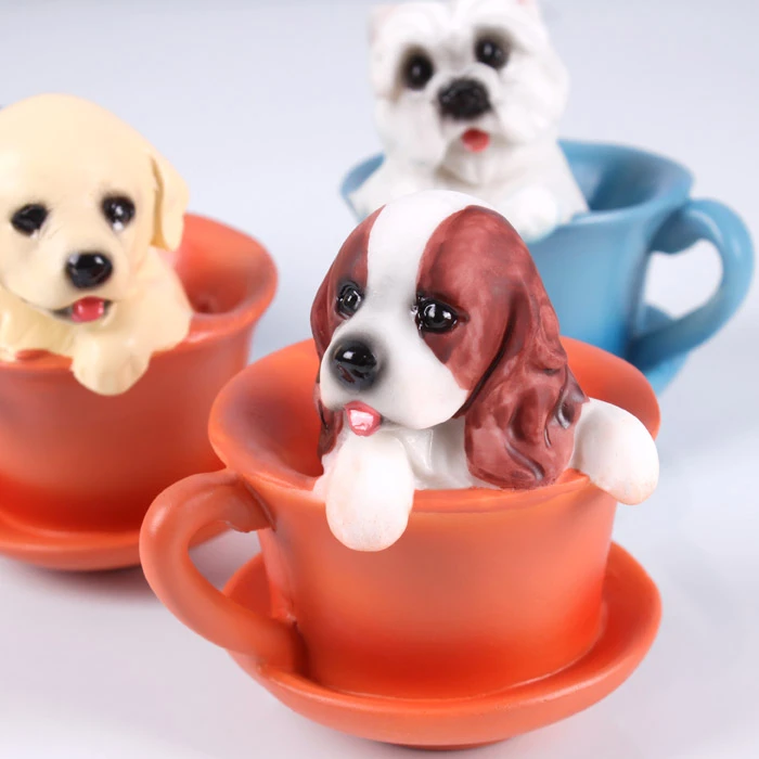 Сувенир "Собачка в чашке с блюдцем" 4 дизайна
