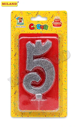 Свеча для торта Серебряный глиттер (большая) Цифра 5 С-1887