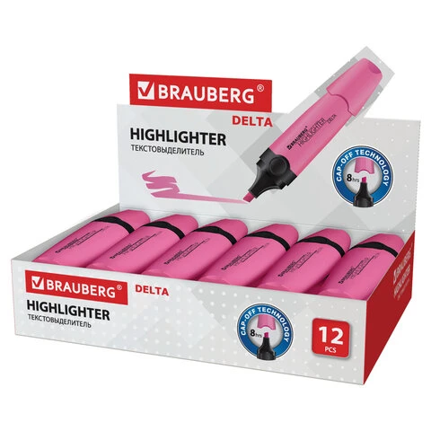 Текстовыделитель BRAUBERG "DELTA", РОЗОВЫЙ, линия 1-5 мм, 151721