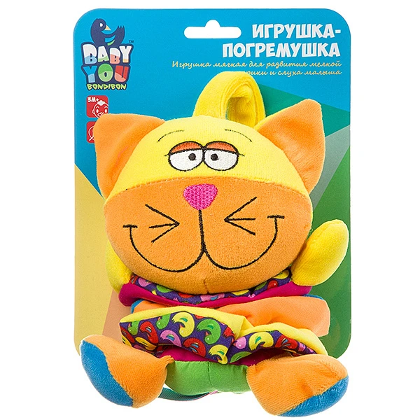 Игрушка развивающая, мягкая, гармошка КОТ 14 см., Bondibon, CRD 19х15 см. ВВ1302