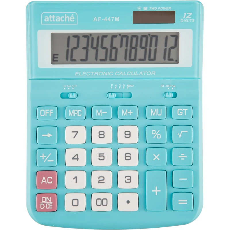 Калькулятор настольный ПОЛНОРАЗМЕРНЫЙ Attache AF-447M,12р,дв.пит,мятн,198x153x42