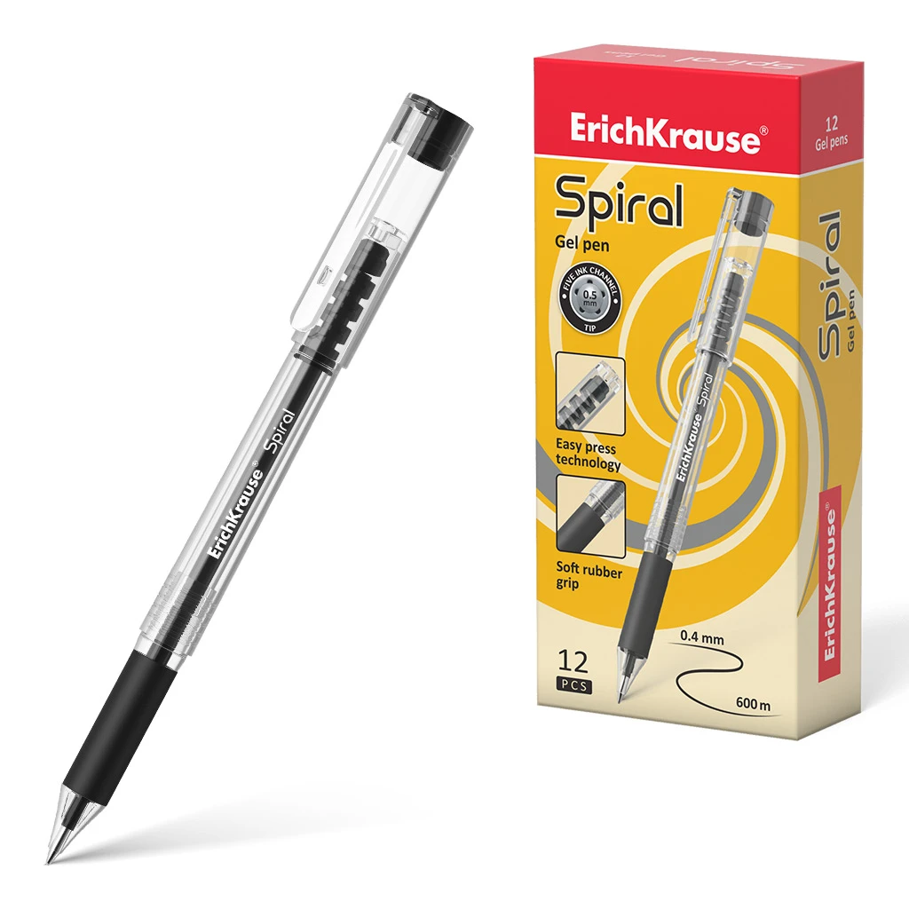 Ручка гелевая Erich Krause Spiral, цвет чернил черный (в коробке по 12 шт.)