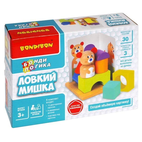 Настольная развивающая игра «ЛОВКИЙ МИШКА» из дерева, БондиЛогика Bondibon