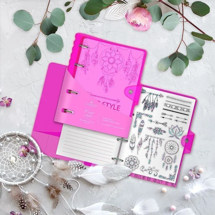 Тетрадь со см.блоком 120 л. кл. NEON. PINK А5 пластик обл. на кольцах с