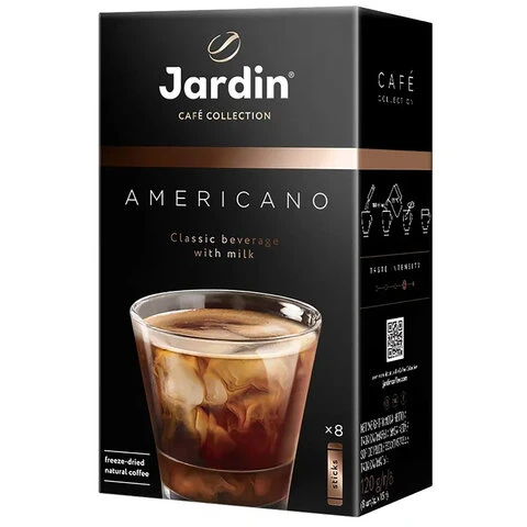 Кофе растворимый JARDIN "3 в 1 Американо", КОМПЛЕКТ 8 пакетиков по 15