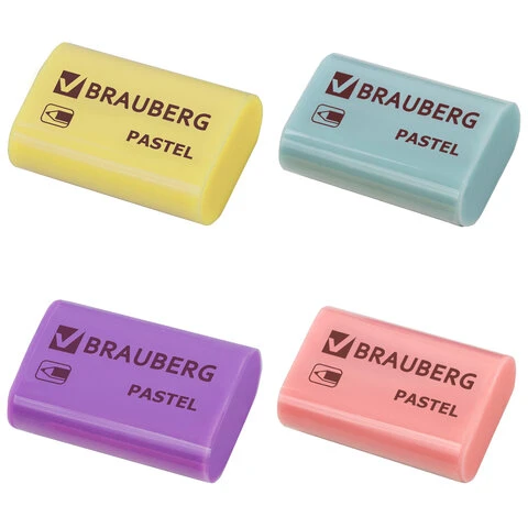 Ластик BRAUBERG "Pastel", 37х24х11мм, ассорти пастельных цветов,