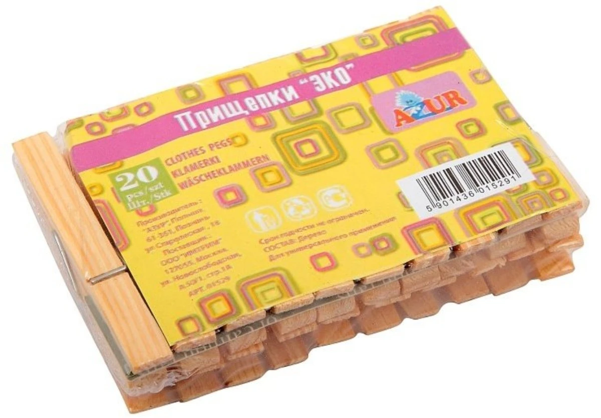 Прищепки АЗУР ЭКО деревянные 20 штук