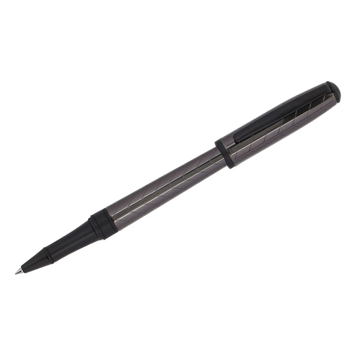 Ручка-роллер Delucci "Marte" синяя, 0,6мм, корпус титан/черный,