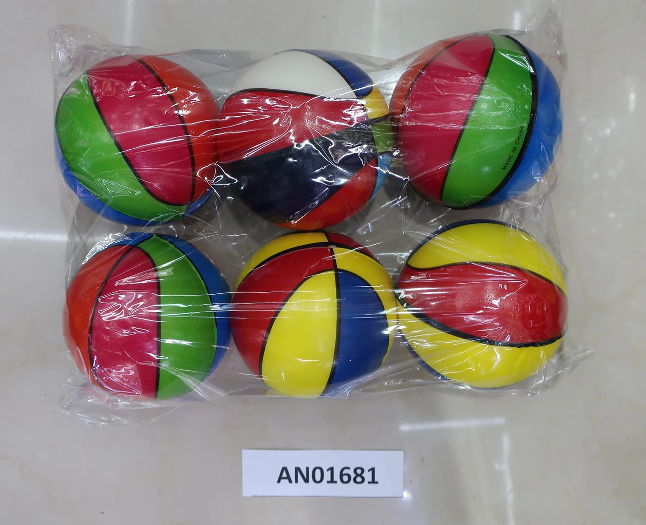 Мяч мягкий ППУ 10 см полосатый (6 шт. в упаковке) Арт. AN01681