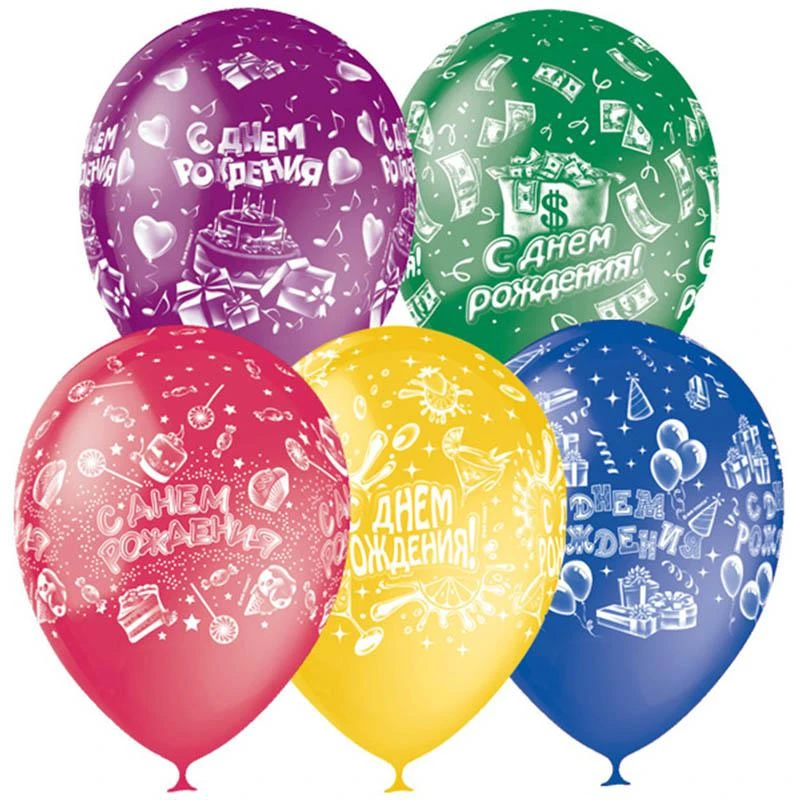 Воздушные шары, 25шт, M12/30см, "С Днем Рождения", пастель+декор,