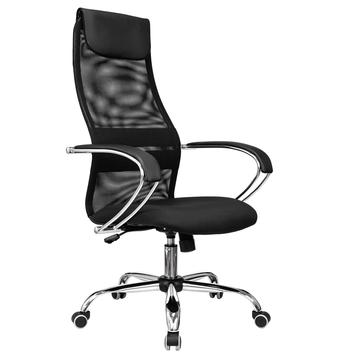 Кресло руководителя Helmi HL-E87, CH, спинка сетка черная/экокожа, сиденье ткань