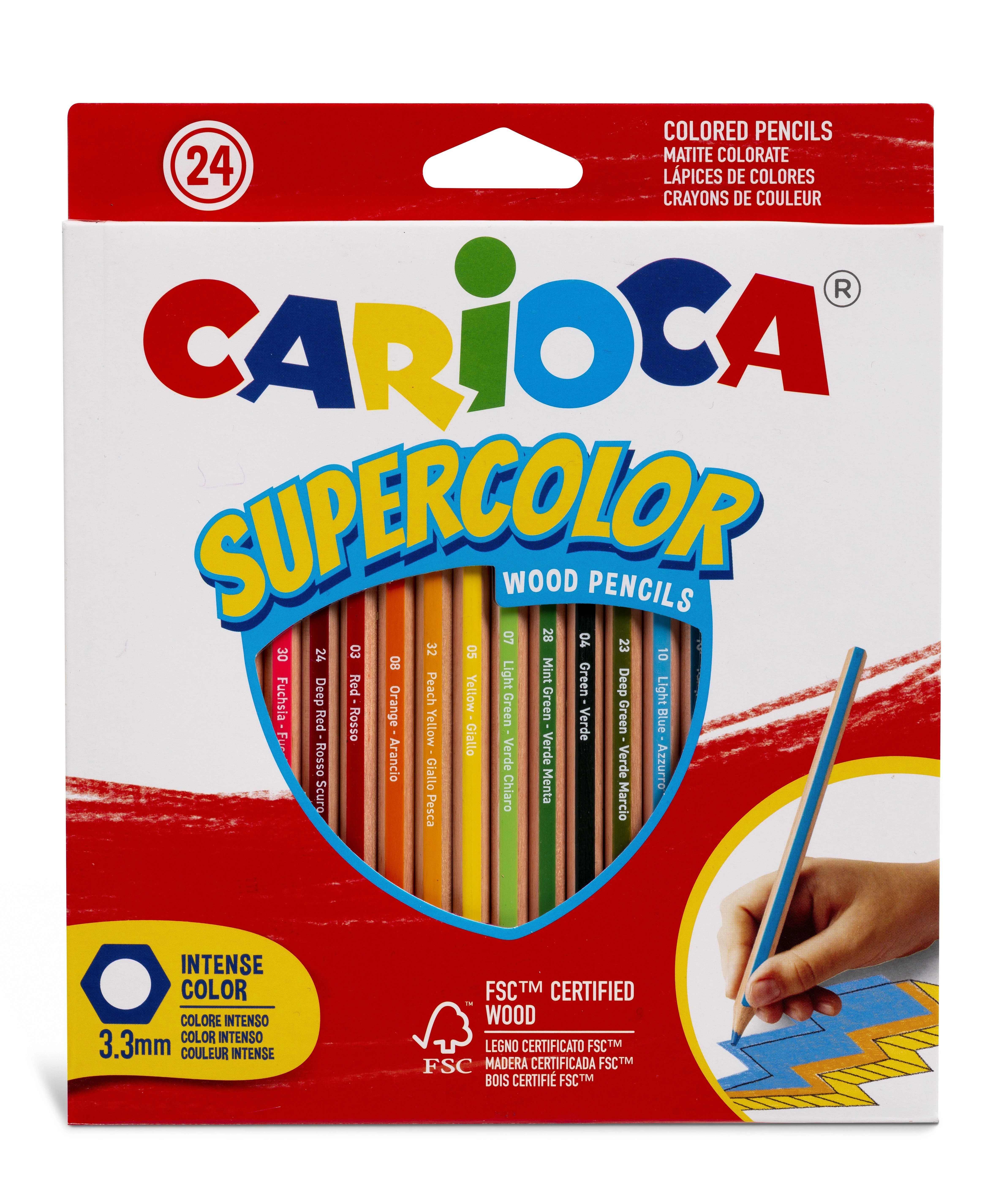 Набор цветных карандашей Carioca SUPERCOLOR 24 цв. шестигран. корп. дерев.