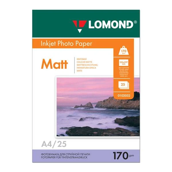 Фотобумага LOMOND 25 л. 170 г/м2 А4 двухстор. мат./мат.: 0102032 штр.: