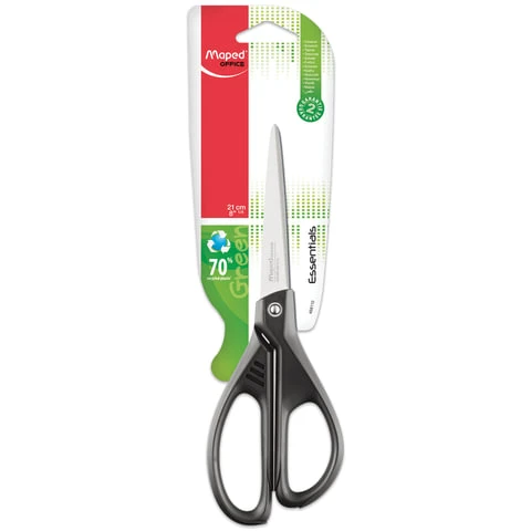 Ножницы MAPED (Франция) "Essentials Green", 210 мм, черные,